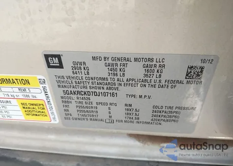 2013 Buick Enclave Leather from USA, damaged, VIN 5GAKRCKD7DJ107161